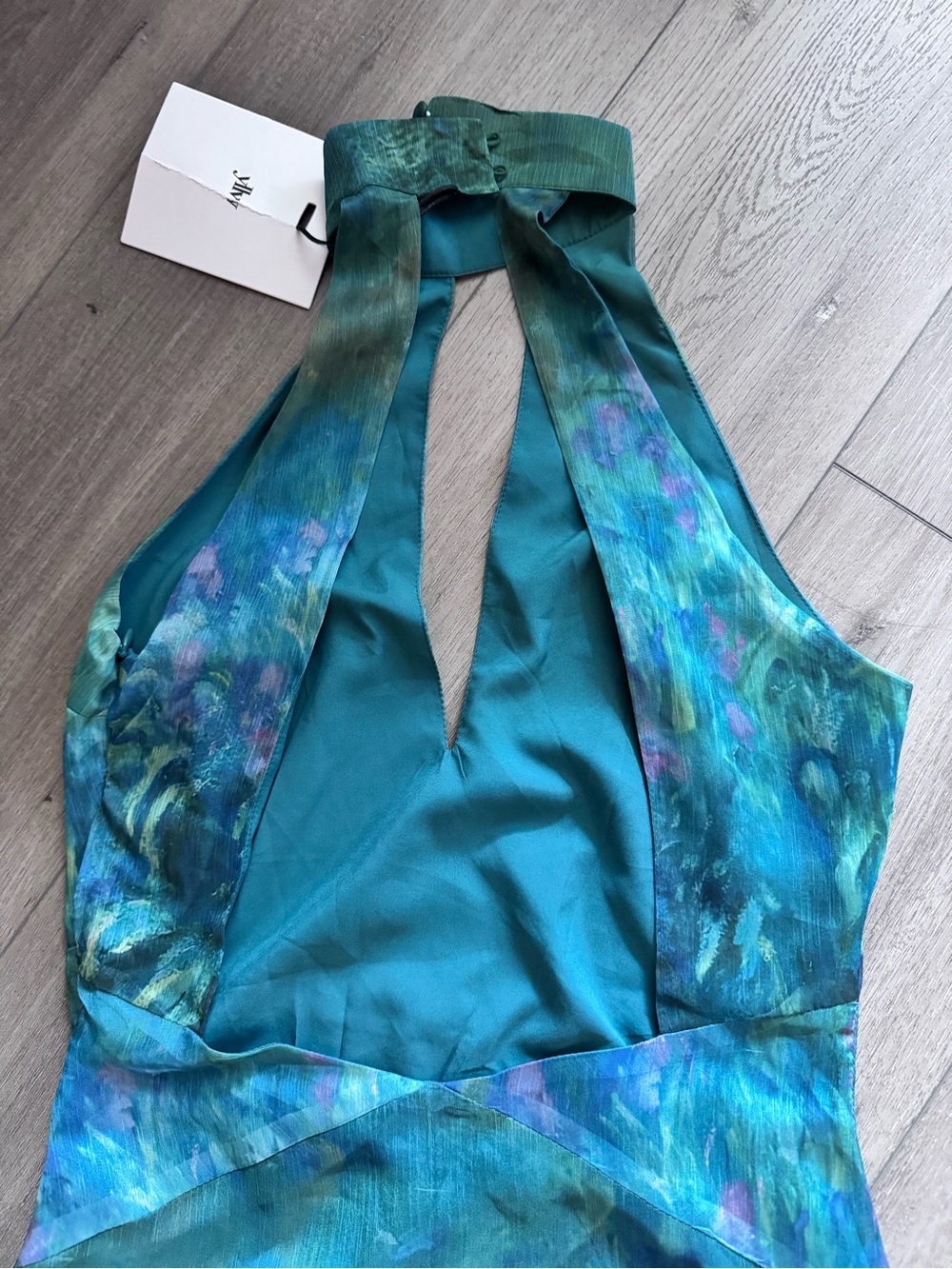 Halter Keyhole Maxi Dress in Green and Blue Marble - Picture 15 of 16